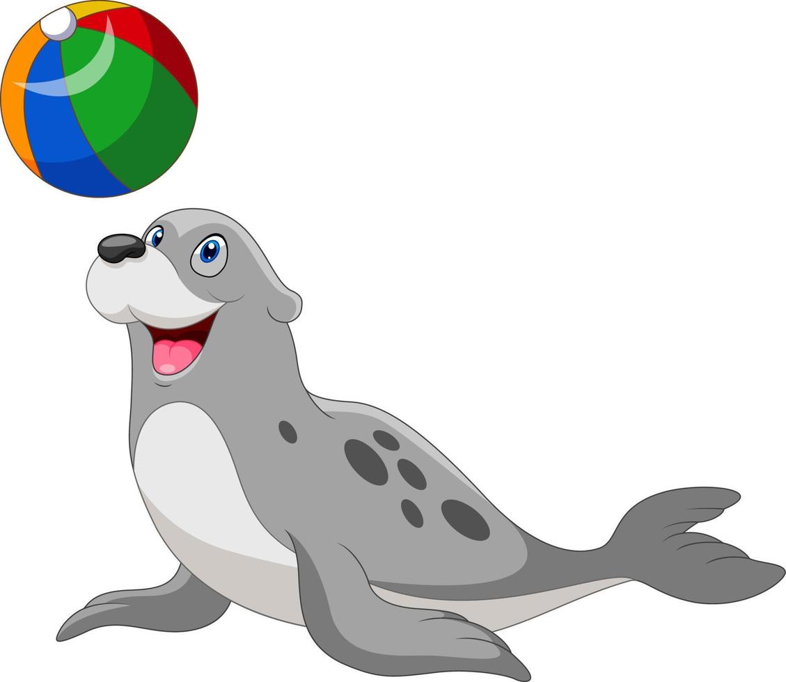 carino cartone animato foca giocando un' palla vettore