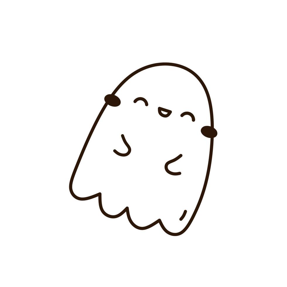 carino e divertente fantasma isolato su bianca sfondo. vettore disegnato a mano illustrazione nel scarabocchio stile. kawaii carattere. Perfetto per carte, decorazioni, logo e Halloween disegni.