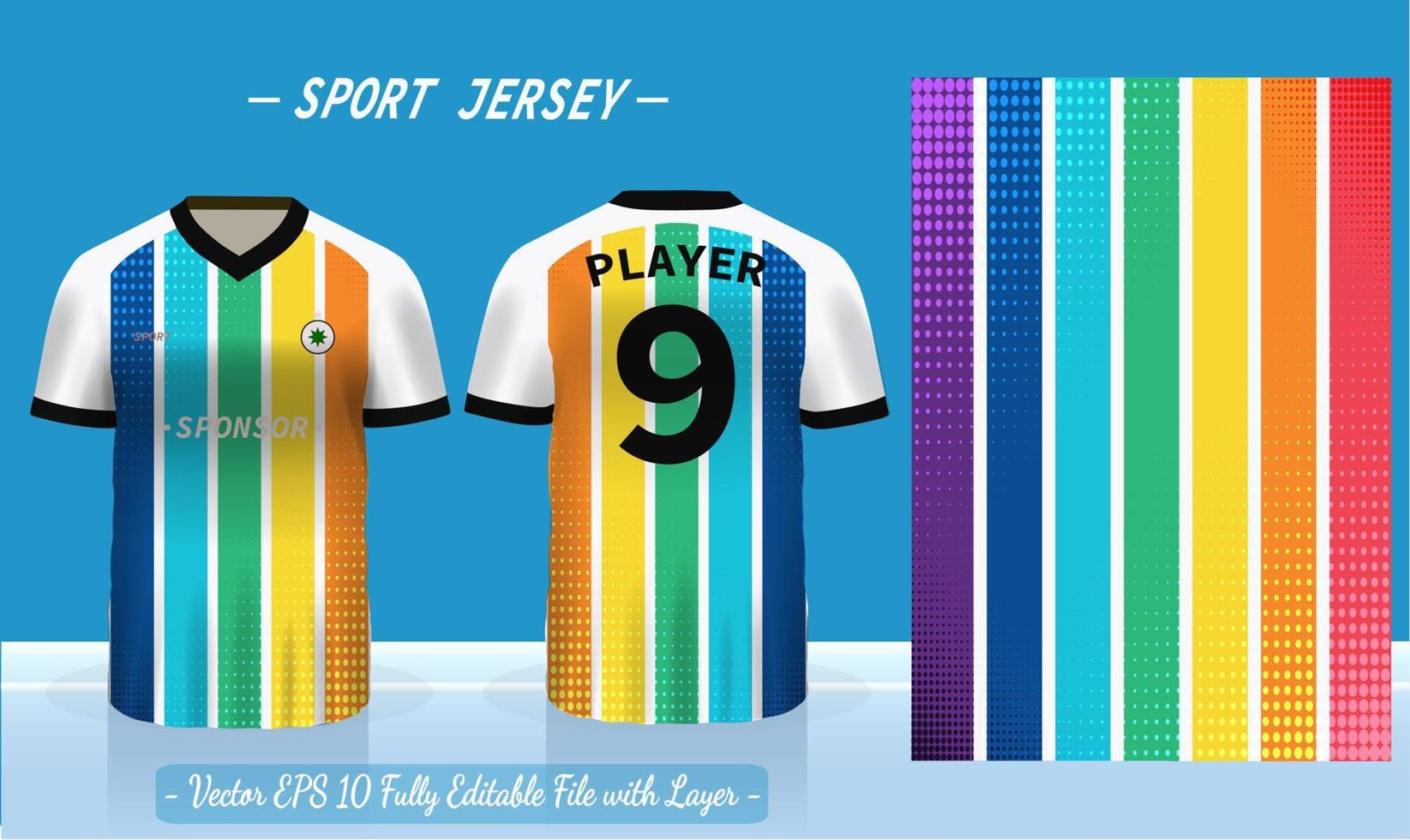 maglietta sport modello design per calcio maglia, calcio kit o pallacanestro, badminton maglia. sport uniforme nel davanti e indietro Visualizza. sport camicia finto su per sport club. vettore illustrazione.