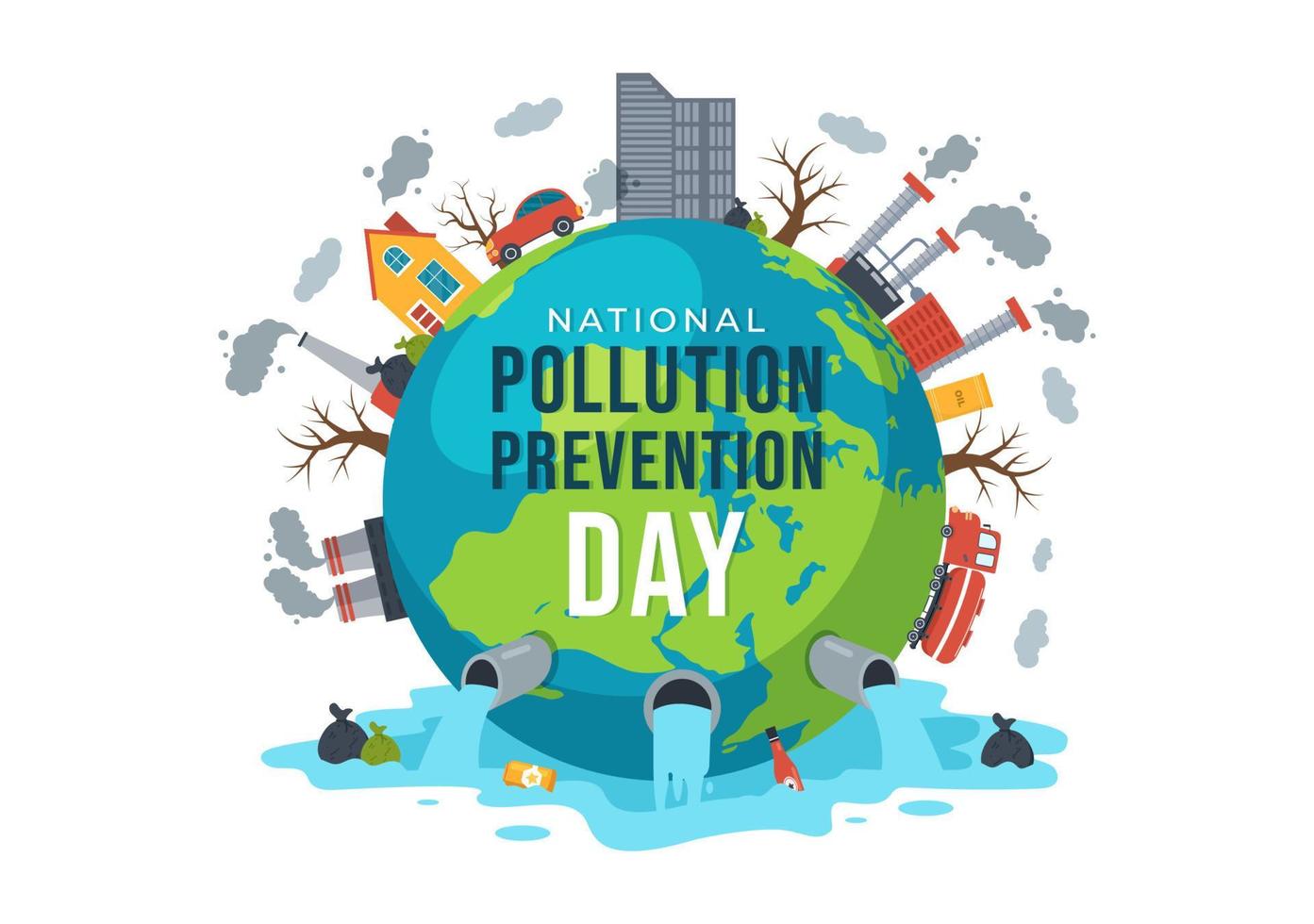 nazionale inquinamento prevenzione giorno per consapevolezza campagna di fabbrica, foresta o veicolo i problemi nel modello mano disegnato cartone animato piatto illustrazione vettore