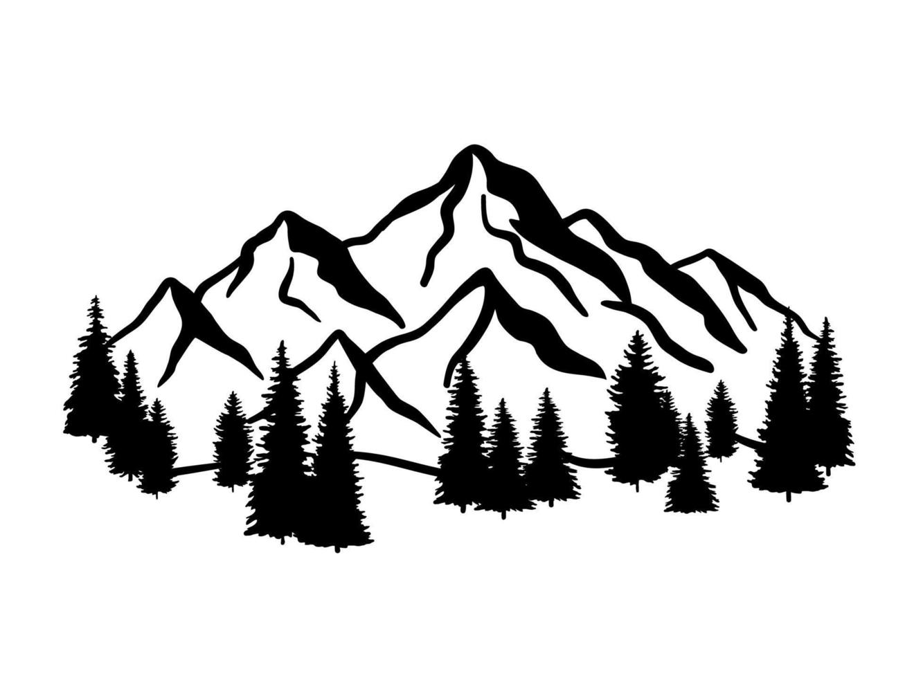 montagna intervalli e albero schizzo. vettore illustrazione isolato su bianca sfondo. scarabocchio disegno paesaggio
