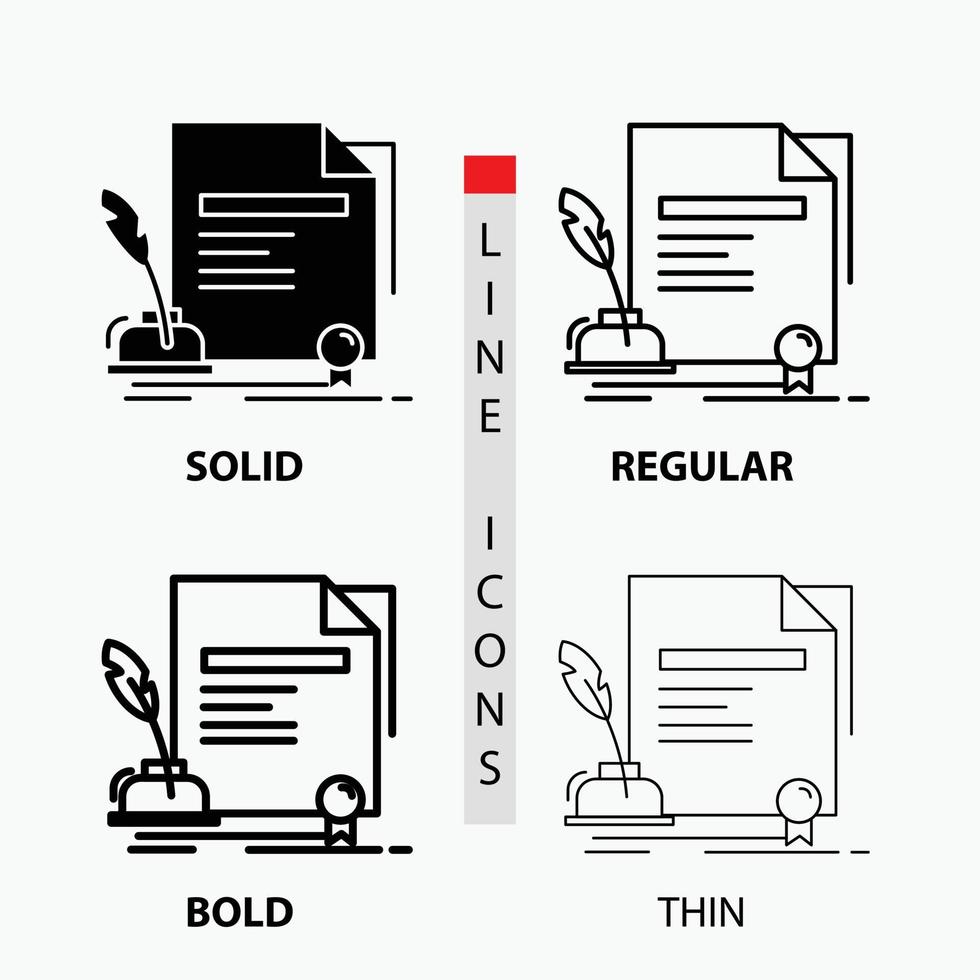 contrarre. carta. documento. accordo. premio icona nel sottile. regolare. grassetto linea e glifo stile. vettore illustrazione