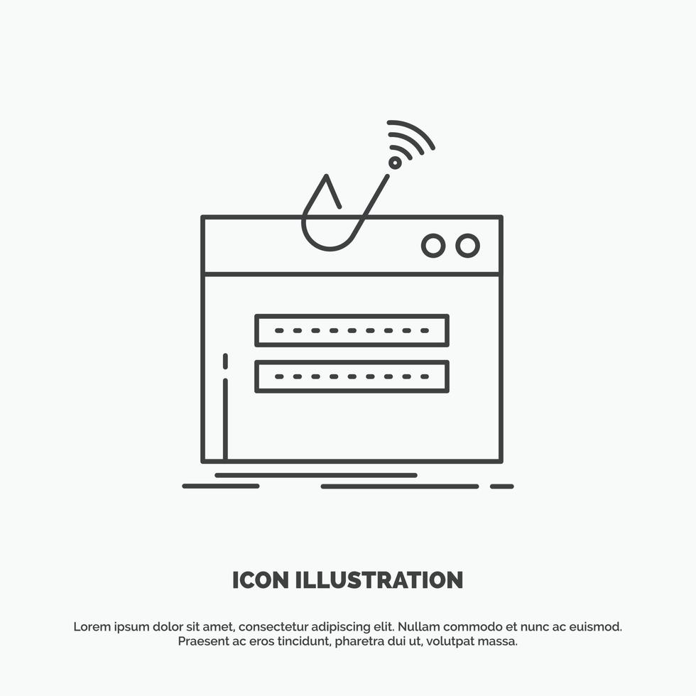 frode. Internet. Accedere. parola d'ordine. furto icona. linea vettore grigio simbolo per ui e ux. sito web o mobile applicazione