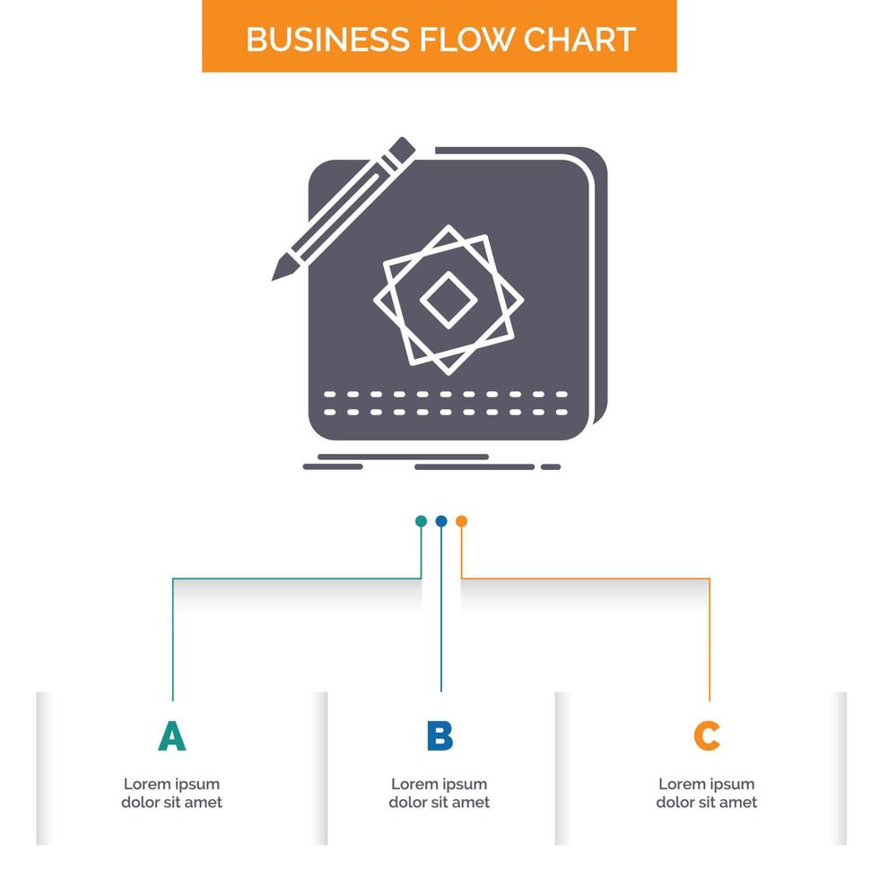 disegno, app, logo, applicazione, design attività commerciale flusso grafico design con 3 passi. glifo icona per presentazione sfondo modello posto per testo. vettore