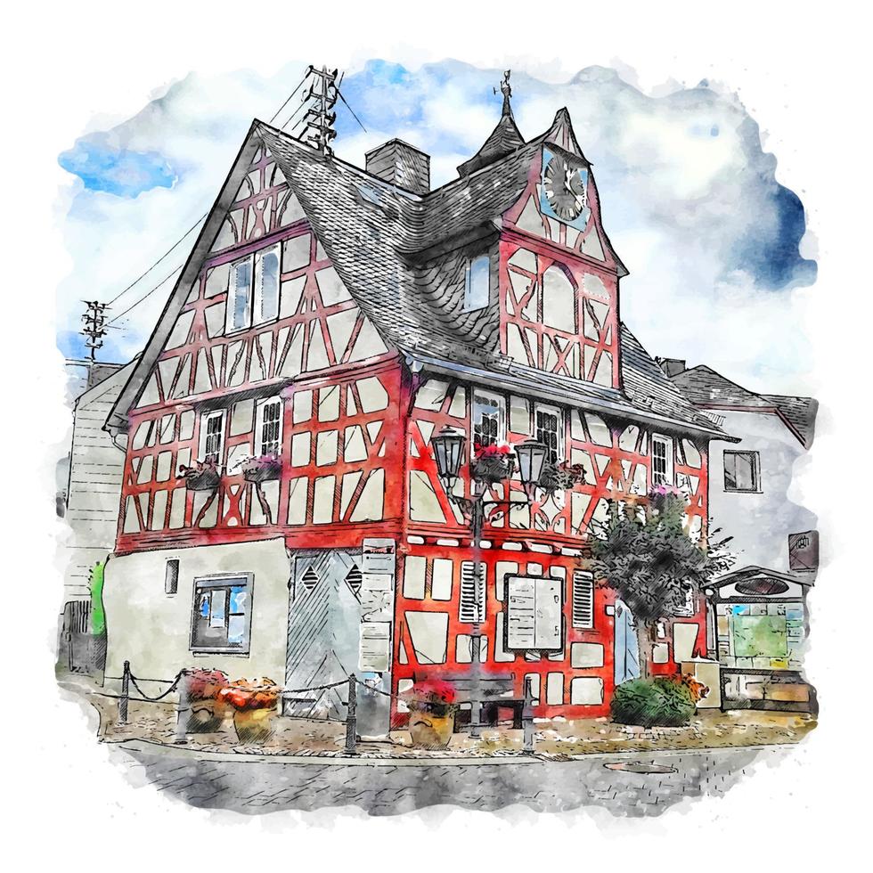 arzbach Germania acquerello schizzo mano disegnato illustrazione vettore