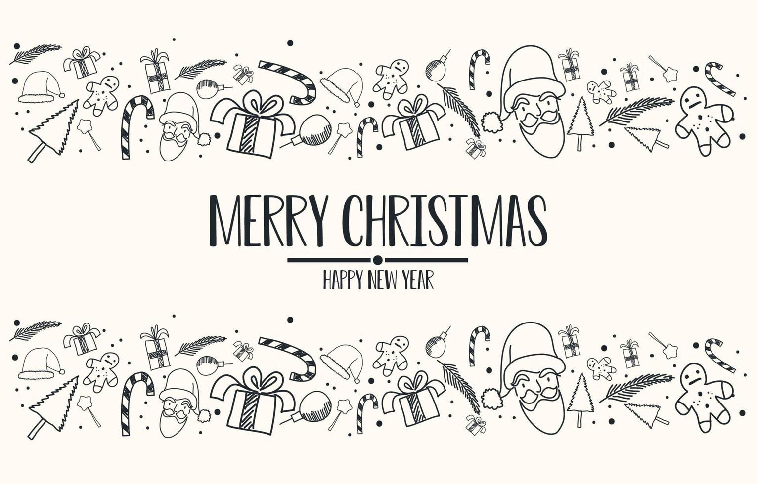 Natale e contento nuovo anno saluto carta, decorazione con neve, babbo natale claus, regali e dolci, festa scarabocchio stile, sfondo vettore illustrazione