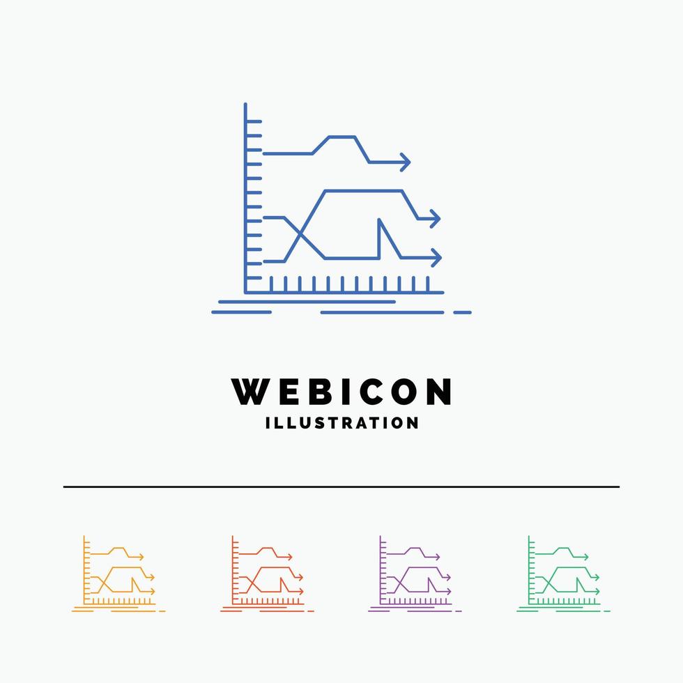 frecce. inoltrare. grafico. mercato. predizione 5 colore linea ragnatela icona modello isolato su bianca. vettore illustrazione