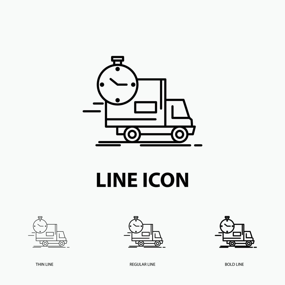 consegna, volta, spedizione, trasporto, camion icona nel sottile, regolare e grassetto linea stile. vettore illustrazione