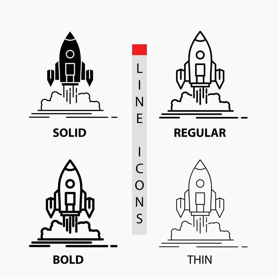 lancio. missione. navetta. avviare. pubblicare icona nel sottile. regolare. grassetto linea e glifo stile. vettore illustrazione