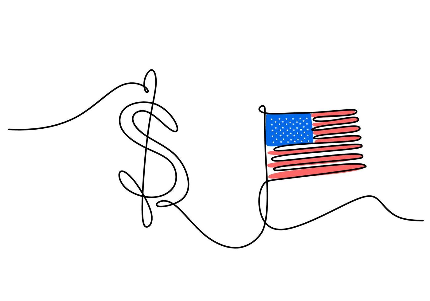 uno continuo singolo linea di patriota giorno con dollaro americano bandiera vettore