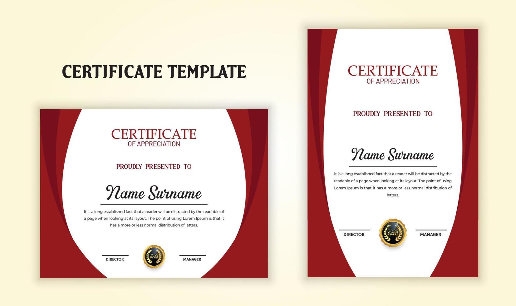 professionale rosso certificato modello design. certificato di apprezzamento, premio, diploma modello vettore