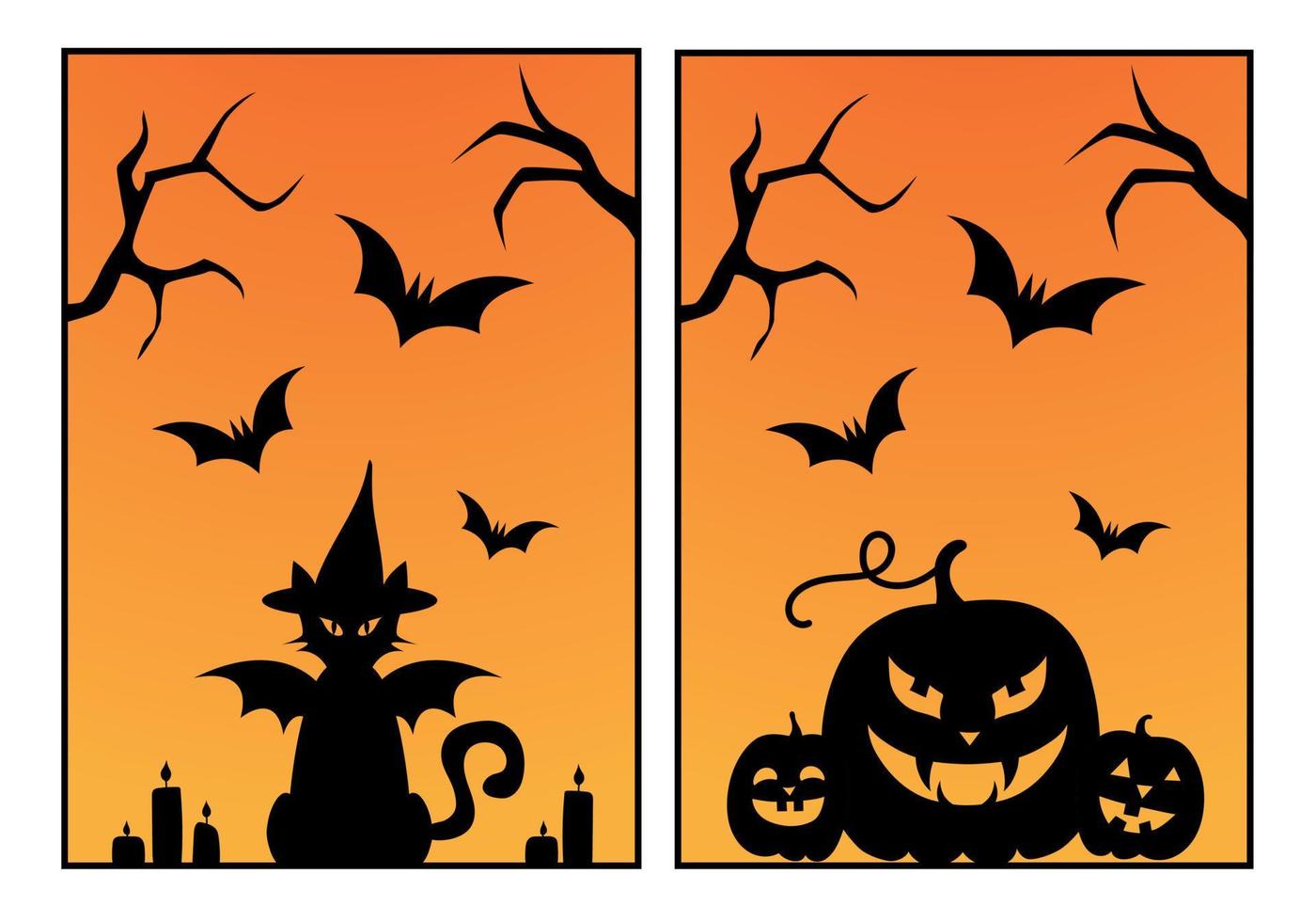 Halloween carte impostare. nero gatto e zucche. vettore