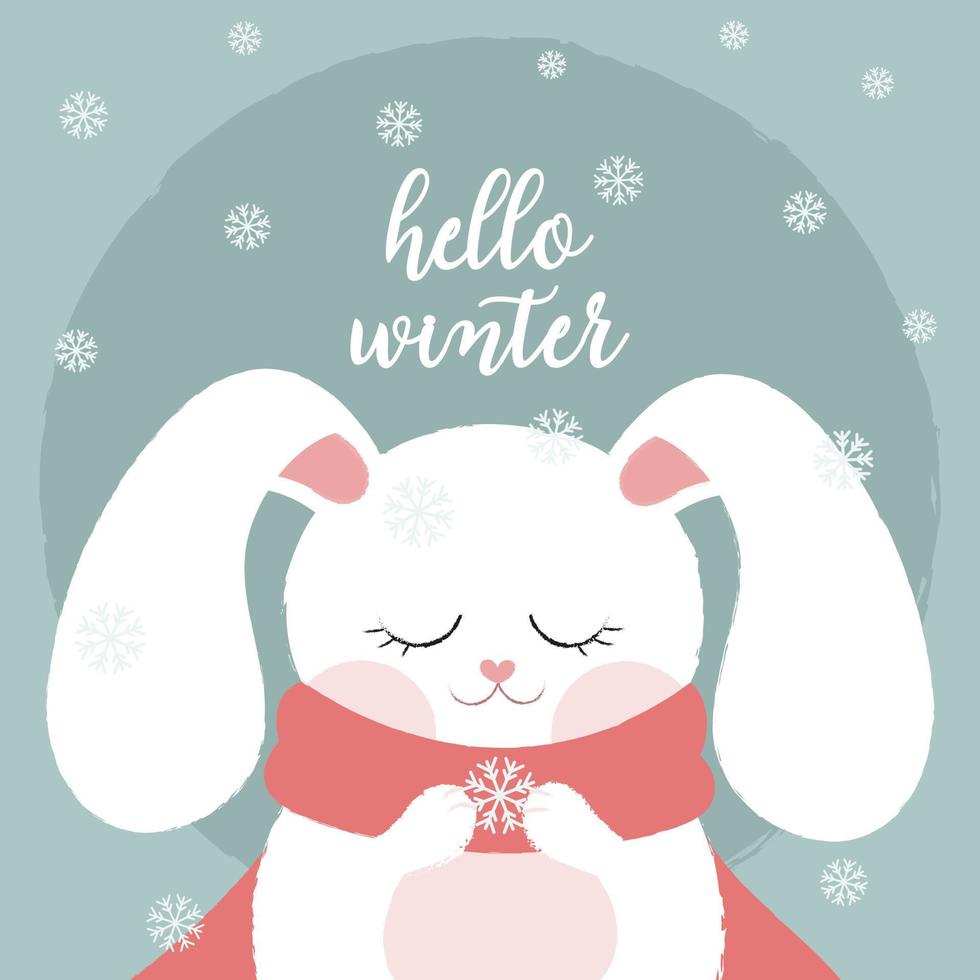 lettering Ciao inverno. cartolina con un' carino coniglio. vettore