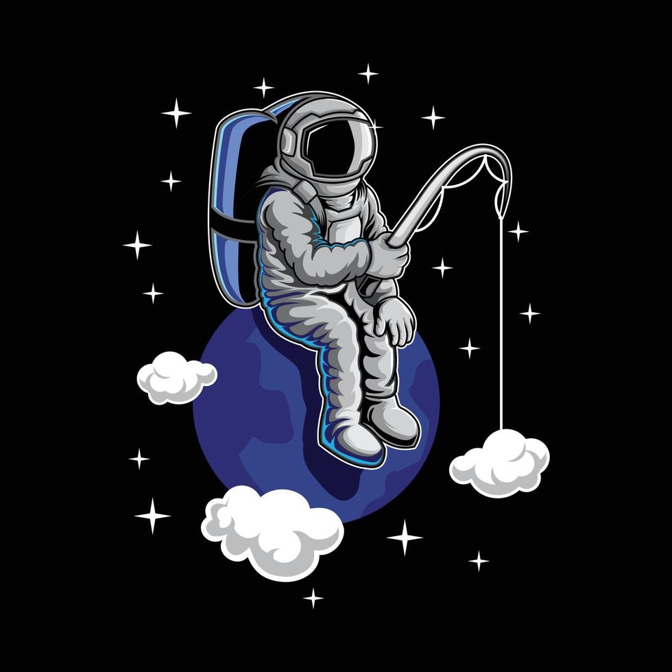 astronauta pesca nel spazio illustrazione vettore