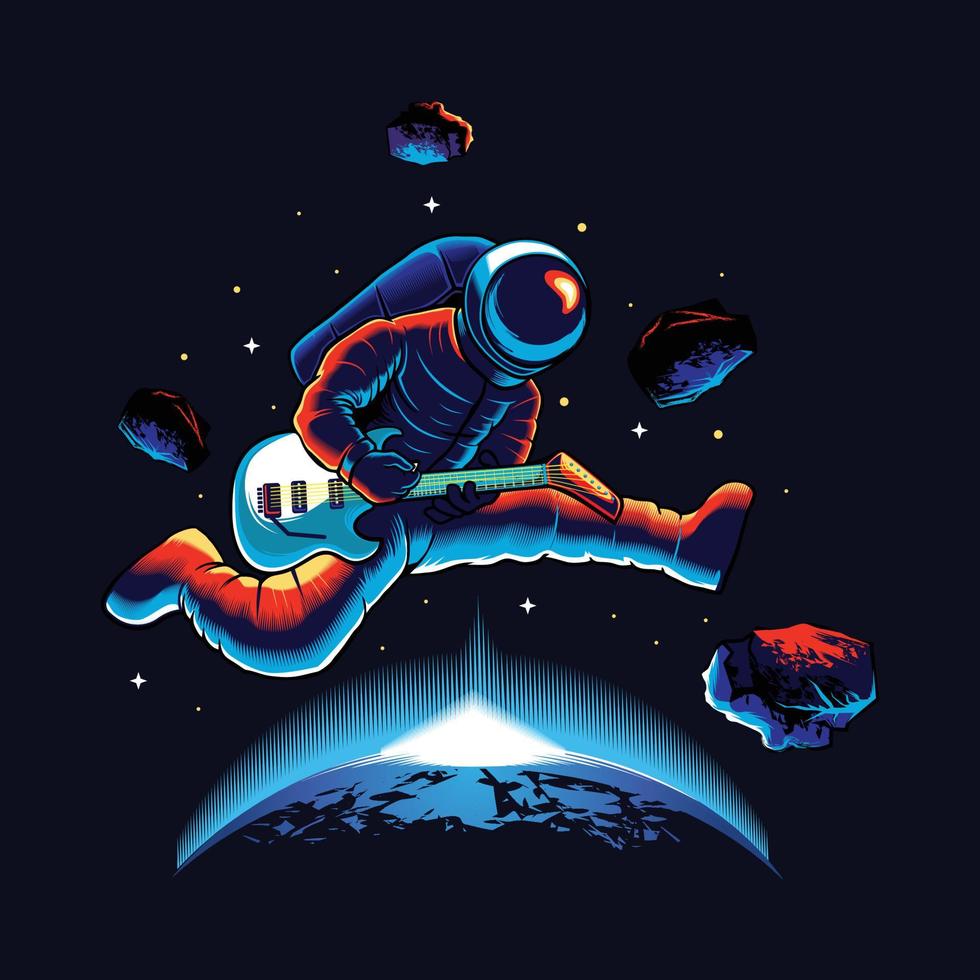 astronauta giocando chitarra nel spazio illustrazione vettore