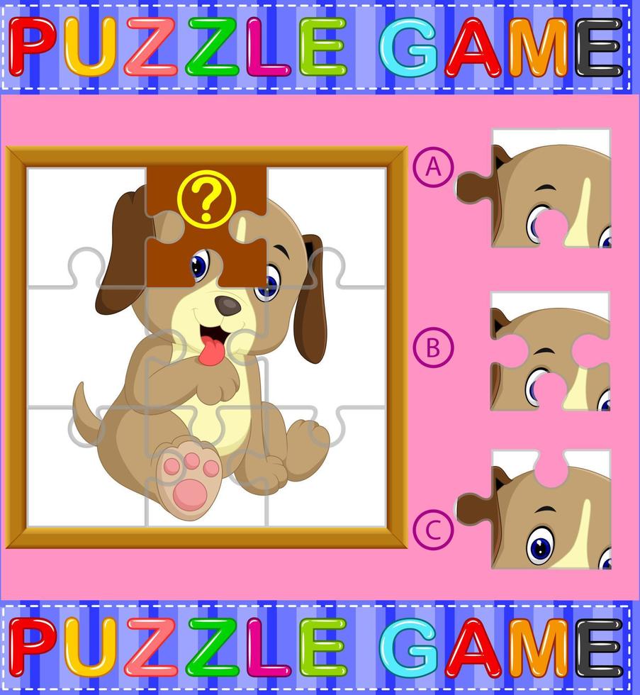 sega puzzle formazione scolastica gioco per prescolastico bambini con cane vettore