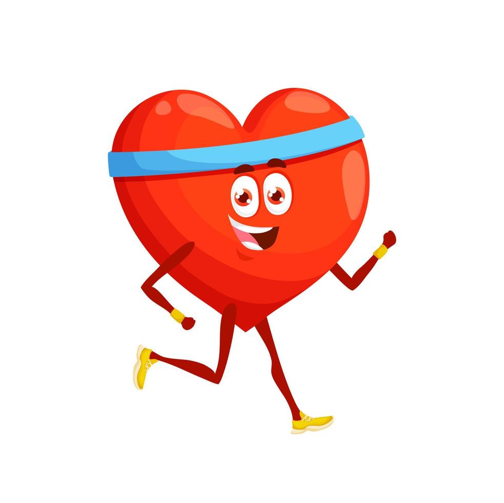 cartone animato cuore corridore personaggio jogging e sorridente vettore