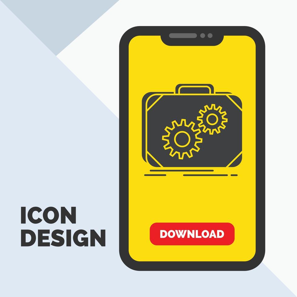 valigetta. Astuccio. produzione. progresso. opera glifo icona nel mobile per Scarica pagina. giallo sfondo vettore