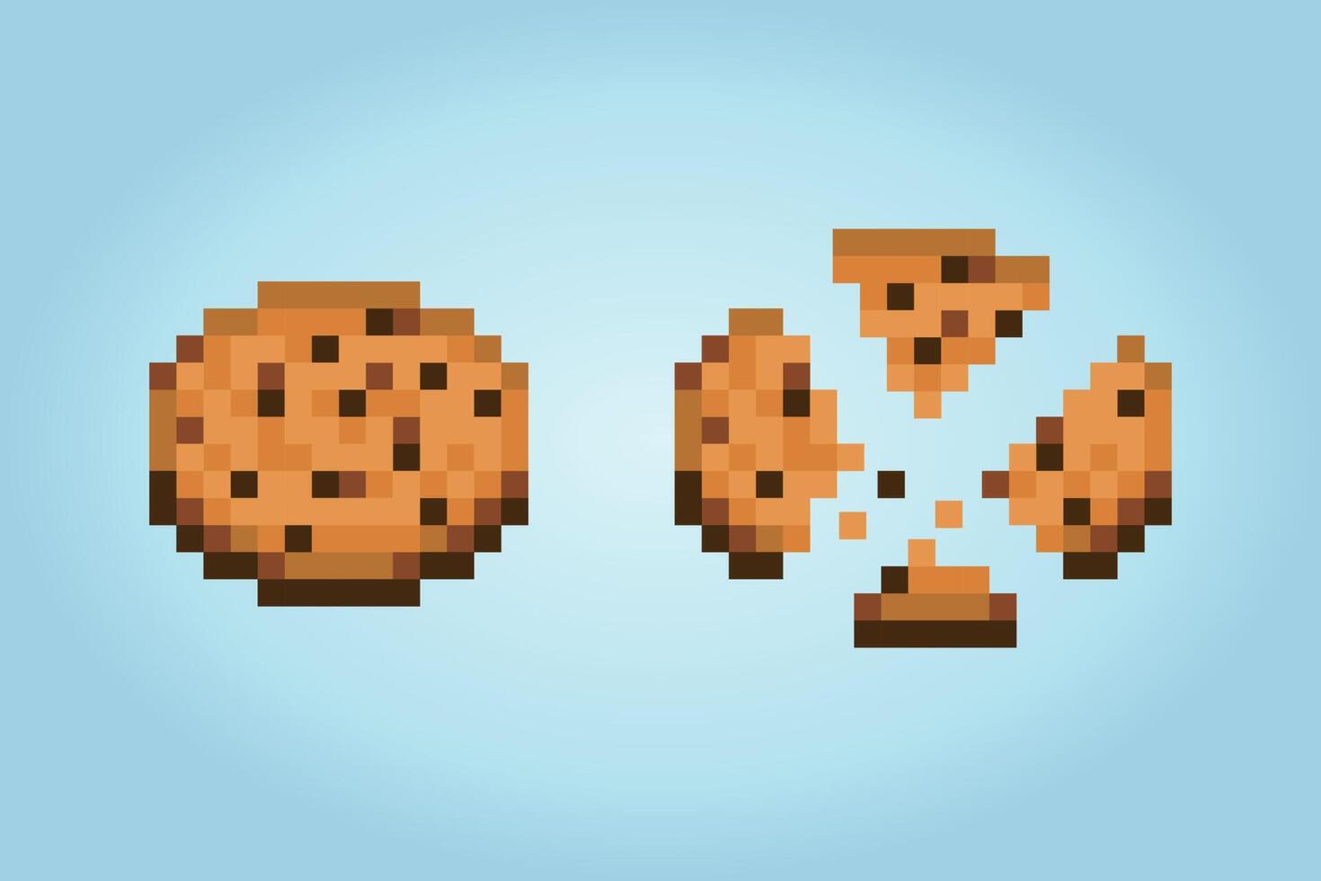 Cookie a 8 bit pixel. cibo per le risorse di gioco nell'illustrazione vettoriale. vettore