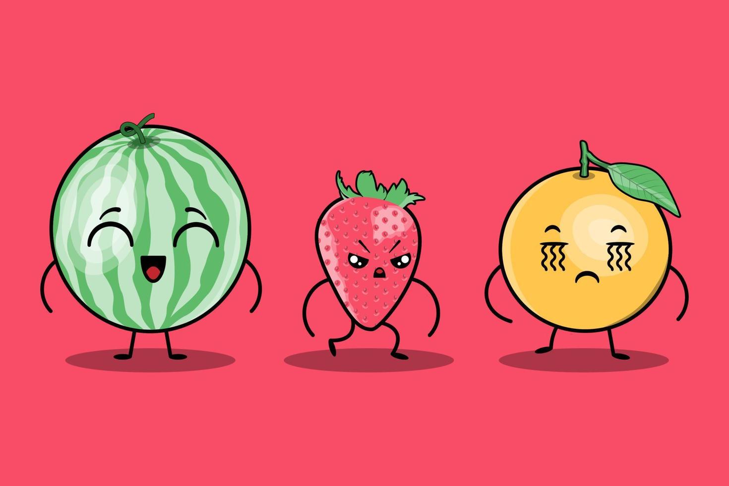carino colorfull kawaii frutta personaggi dei cartoni animati vettore con molte espressioni