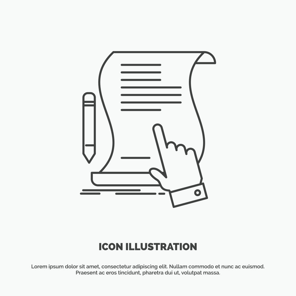 contrarre. documento. carta. cartello. accordo. applicazione icona. linea vettore grigio simbolo per ui e ux. sito web o mobile applicazione