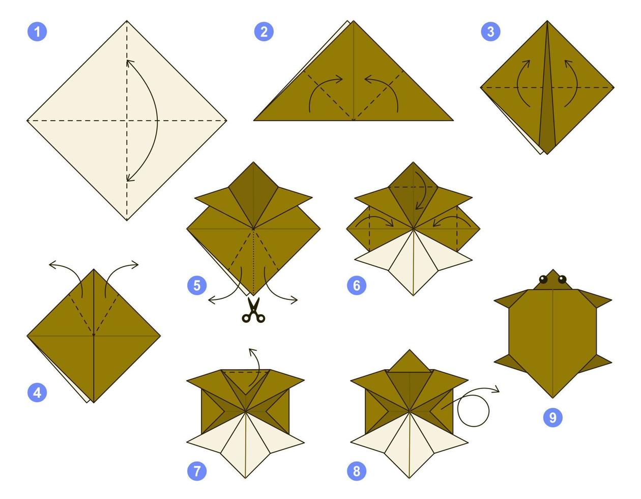 tartaruga origami schema lezione in movimento modello. origami per bambini. passo di passo Come per rendere un' carino origami tartaruga. vettore illustrazione.