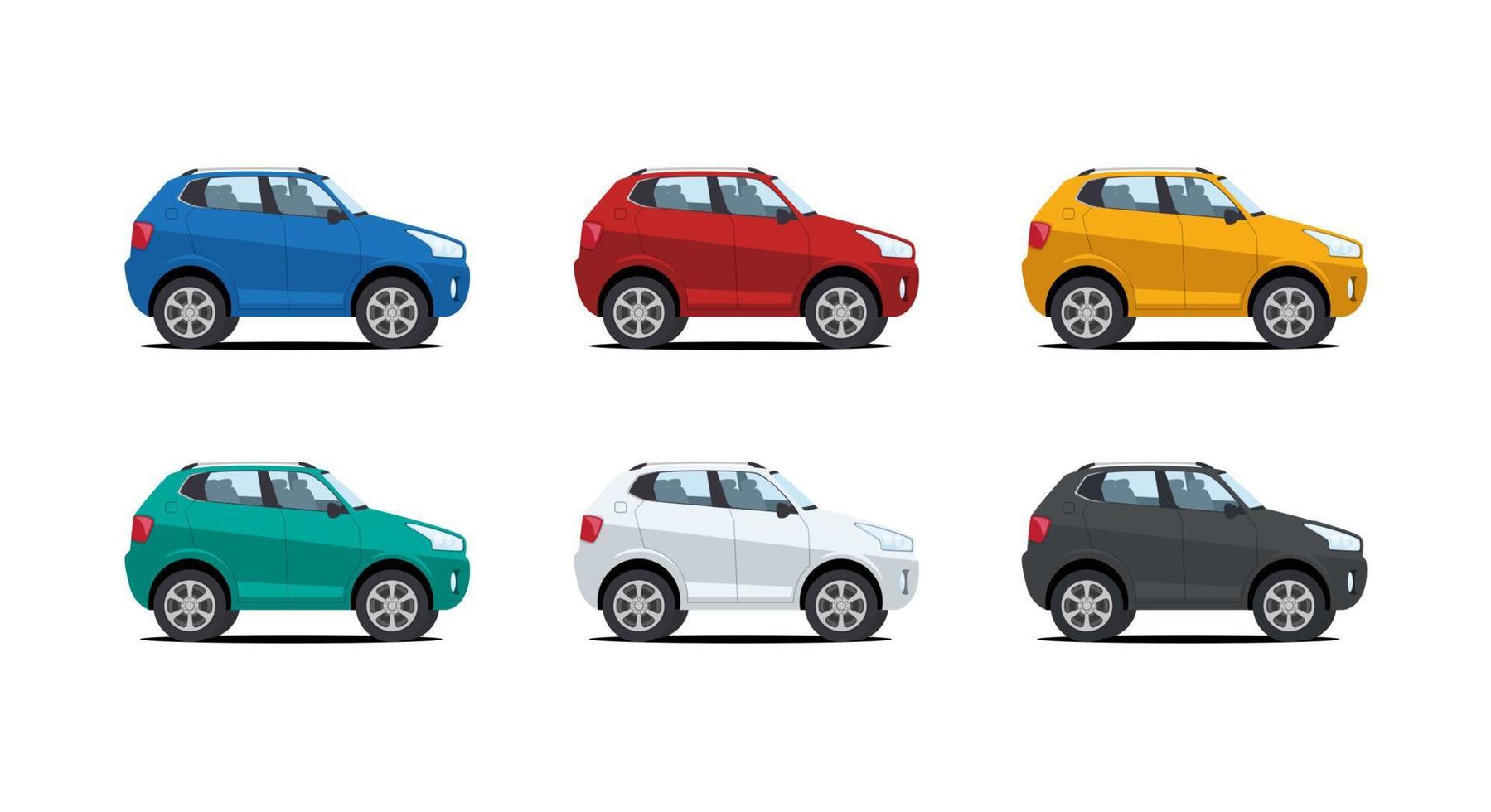 impostato di suv cartone animato auto nel vario colore vettore illustrazione