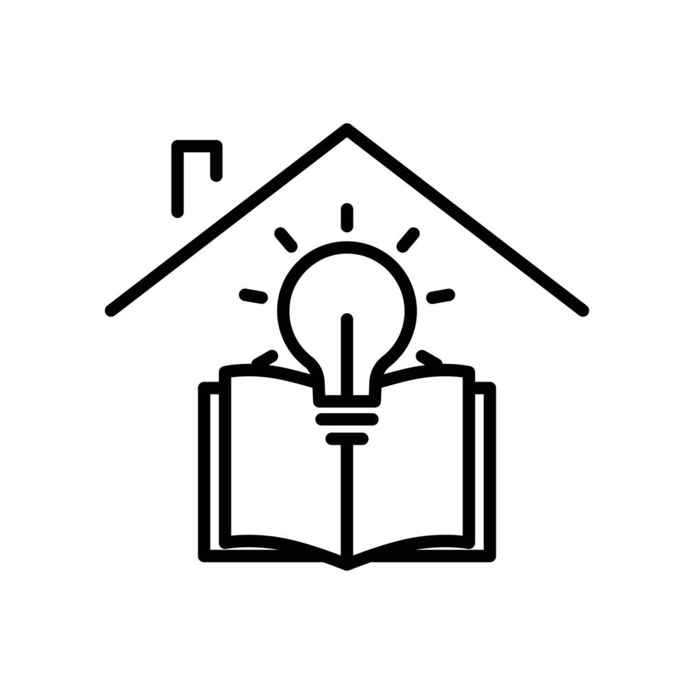 Casa linea icona illustrazione con Aperto libro e leggero lampadina. icona illustrazione relazionato per formazione scolastica posto idea. semplice vettore design modificabile.