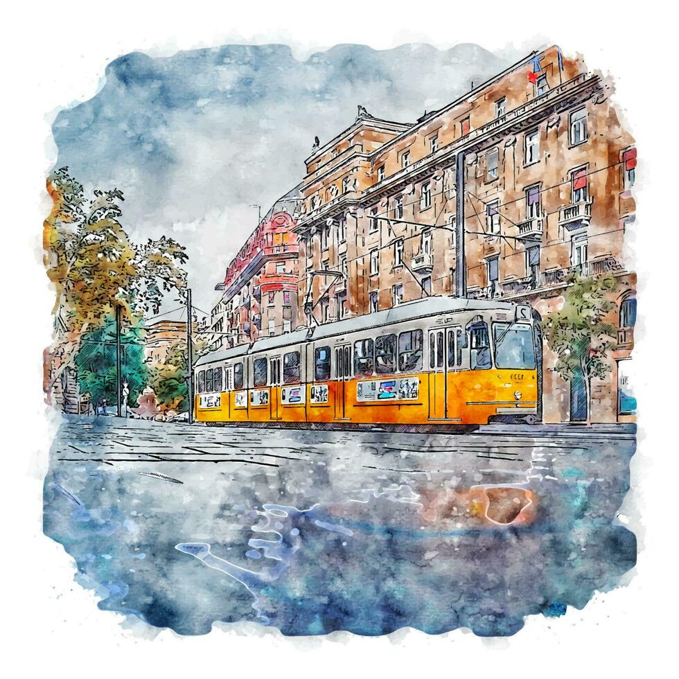 illustrazione disegnata a mano di schizzo dell'acquerello di budapest Ungheria vettore