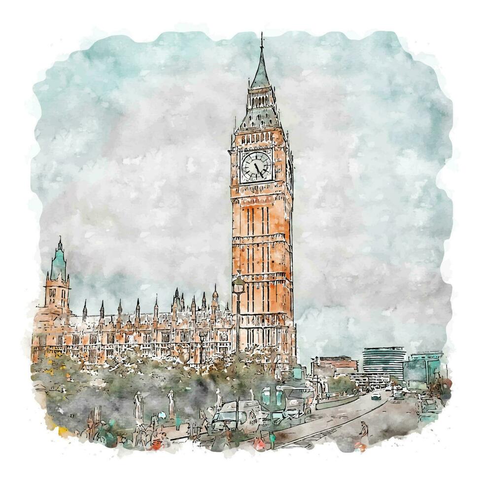 grande Ben Torre Londra acquerello schizzo mano disegnato illustrazione vettore