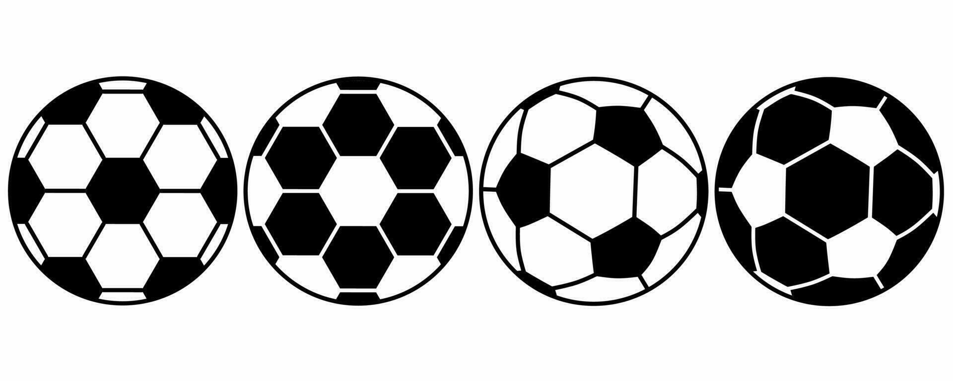 schema silhouette calcio palla icona impostato con diverso stile isolato su bianca sfondo vettore