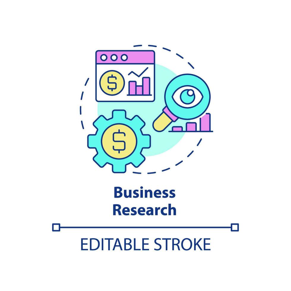 attività commerciale ricerca concetto icona. dati estrazione processi astratto idea magro linea illustrazione. Avanzate analitico tecniche. isolato schema disegno. modificabile ictus. vettore