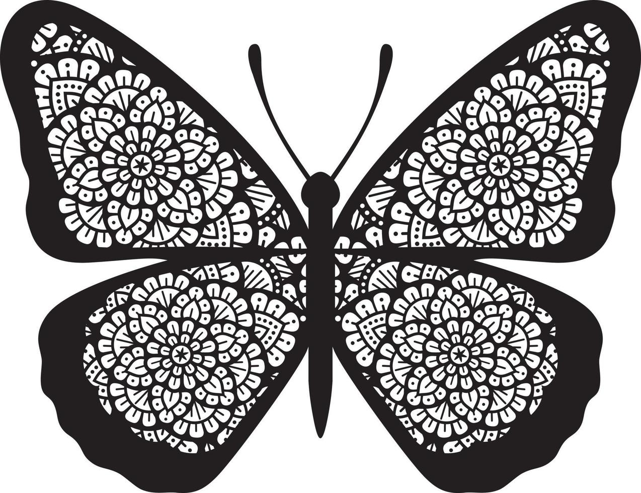 mandala farfalla - boho design nero e bianca. vettore illustrazione.