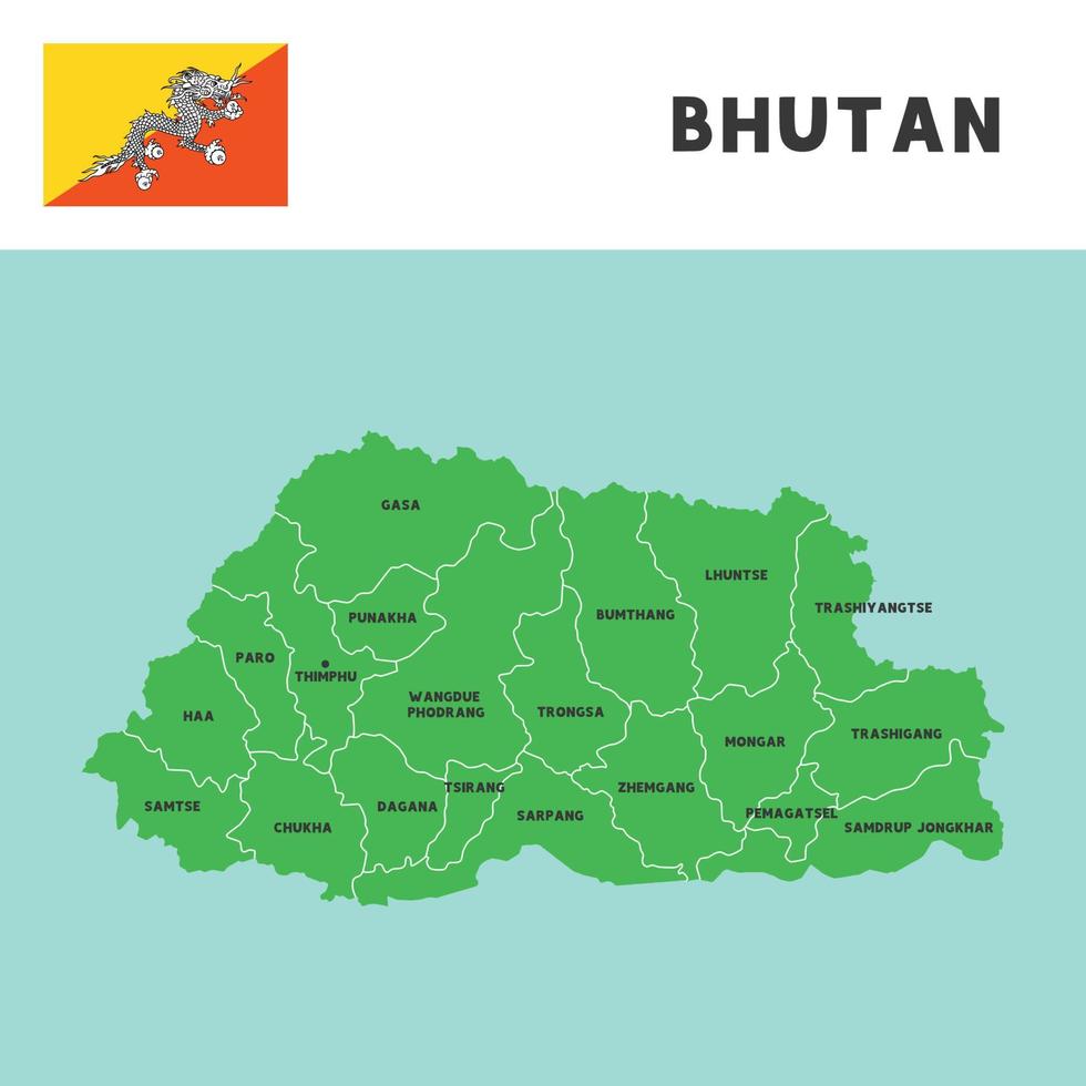 Provincia nome nel bhutan carta geografica e bandiera vettore