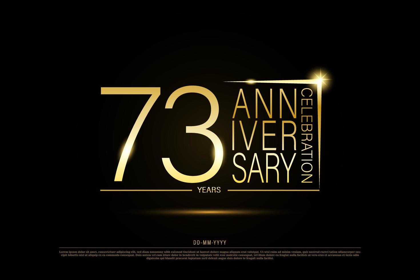 73 anni d'oro anniversario oro logo su nero sfondo, vettore design per celebrazione