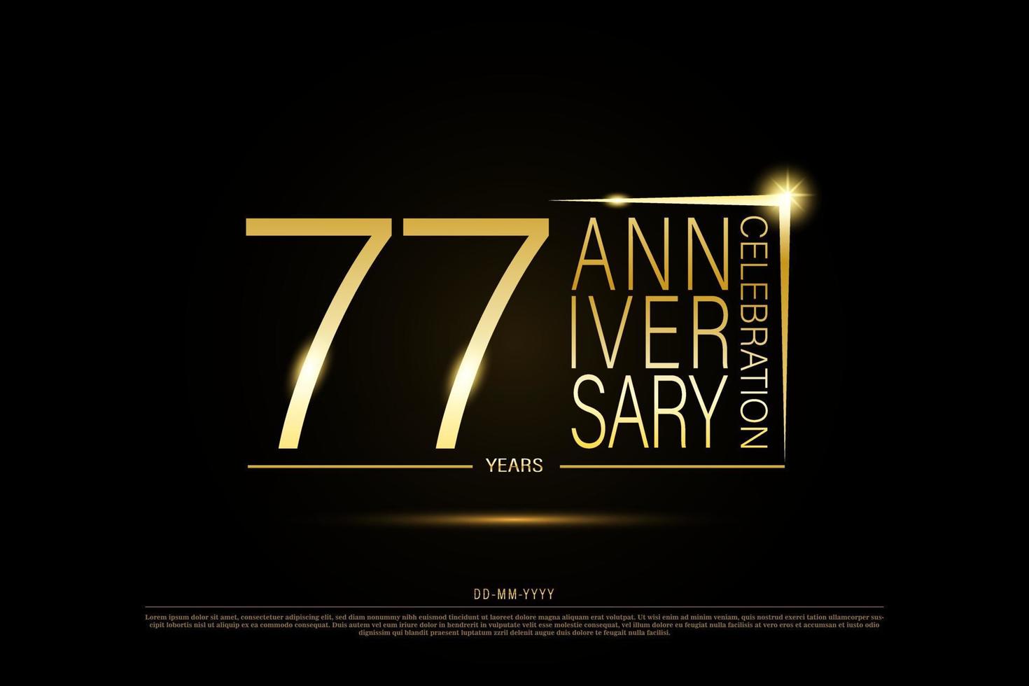 77 anni d'oro anniversario oro logo su nero sfondo, vettore design per celebrazione