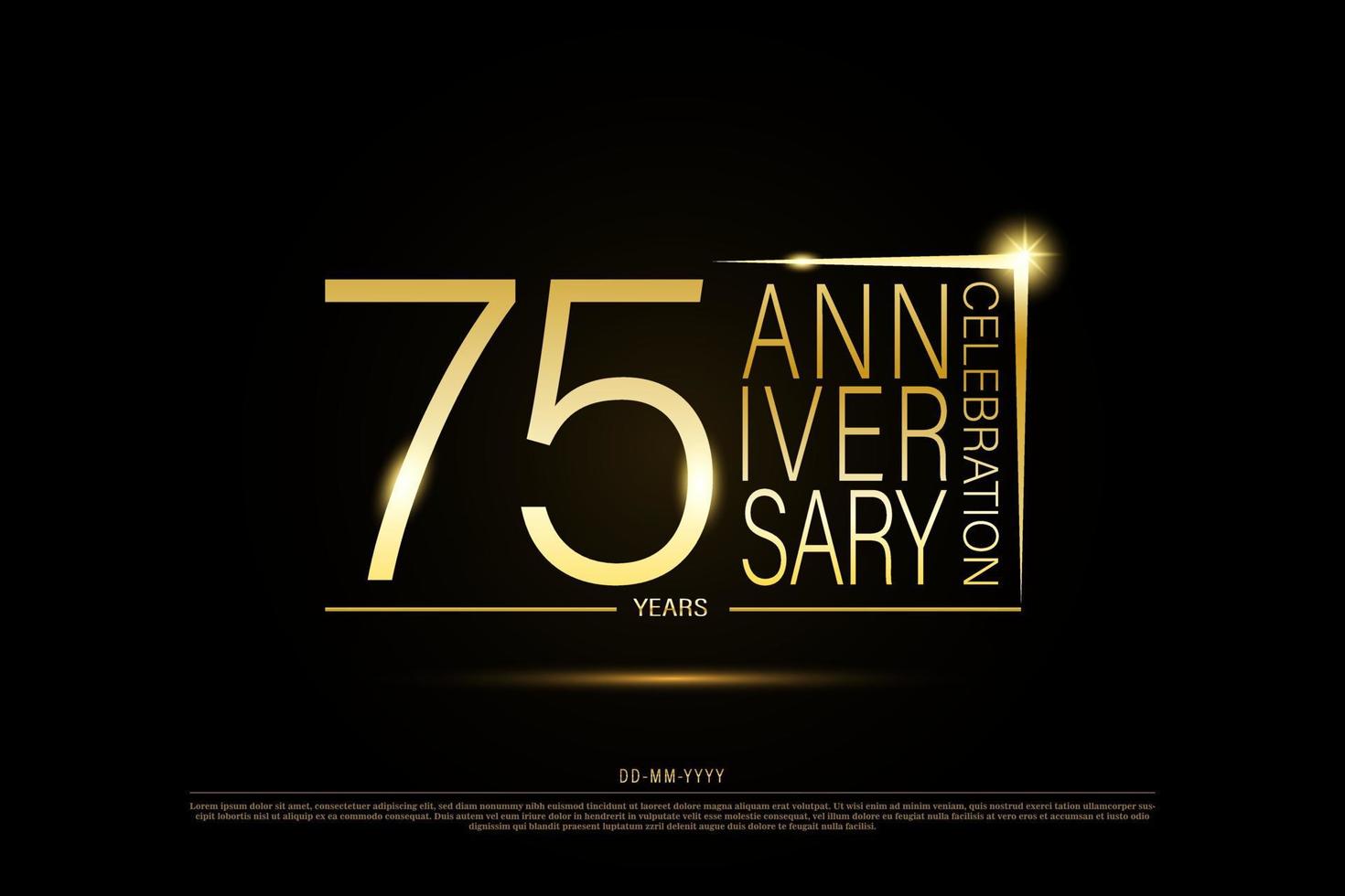 75 anni d'oro anniversario oro logo su nero sfondo, vettore design per celebrazione