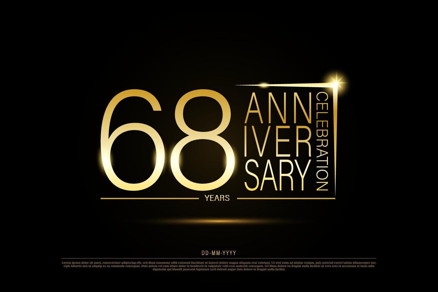 68 anni d'oro anniversario oro logo su nero sfondo, vettore design per celebrazione