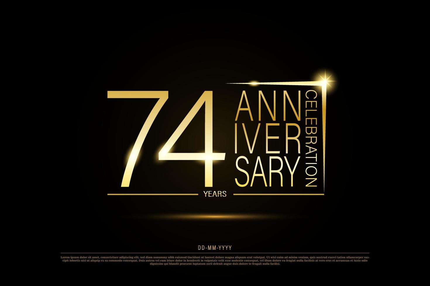 74 anni d'oro anniversario oro logo su nero sfondo, vettore design per celebrazione