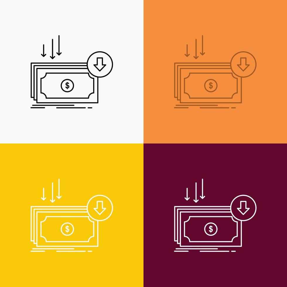 attività commerciale. costo. tagliare. spese. finanza. i soldi icona al di sopra di vario sfondo. linea stile design. progettato per ragnatela e app. eps 10 vettore illustrazione