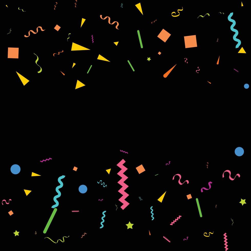 vettore astratto nero sfondo con molti caduta minuscolo colorato coriandoli pezzi e nastro. carnevale. Natale o nuovo anno decorazione colorato festa gagliardetti per compleanno. Festival