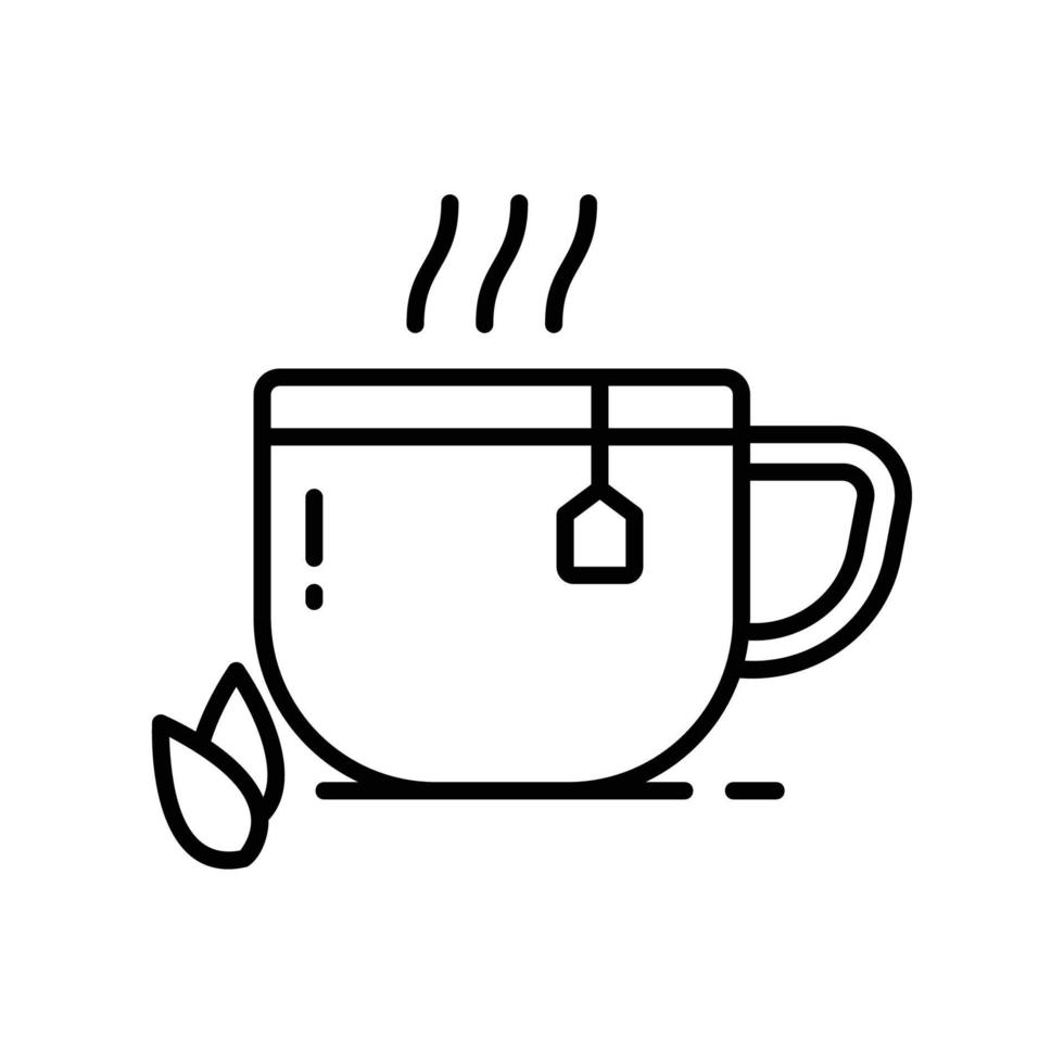 tè icona con bicchiere tazza e le foglie nel nero schema stile vettore