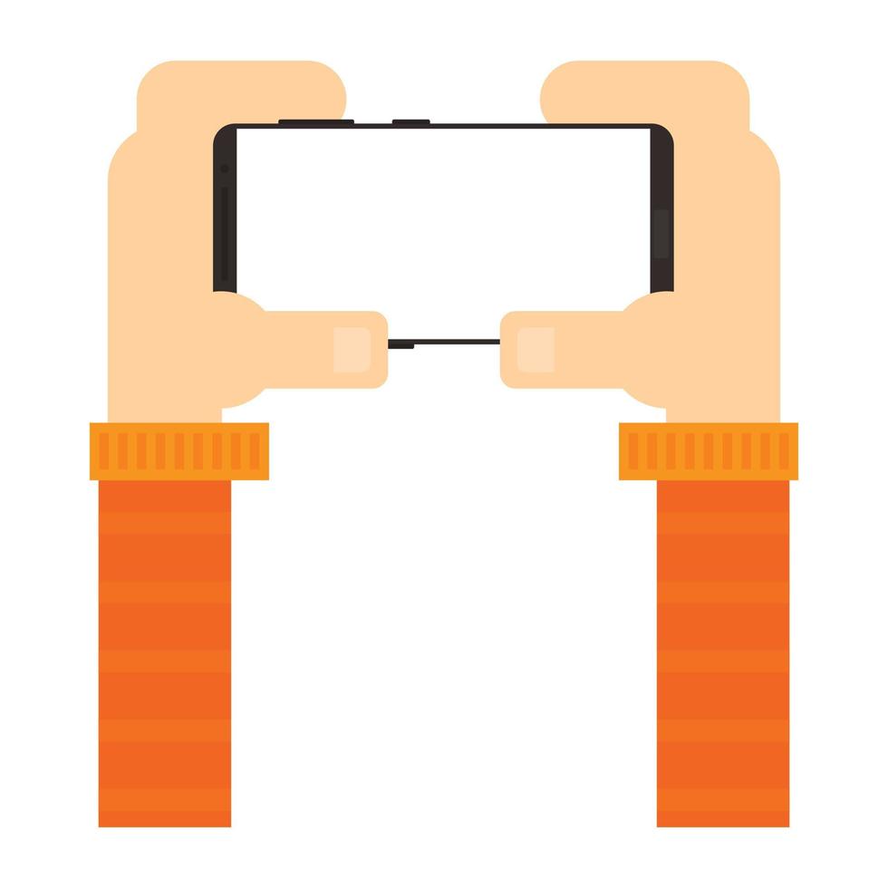 mani Tenere smartphone con vuoto schermo . orizzontale Visualizza. vettore illustrazione nel piatto stile