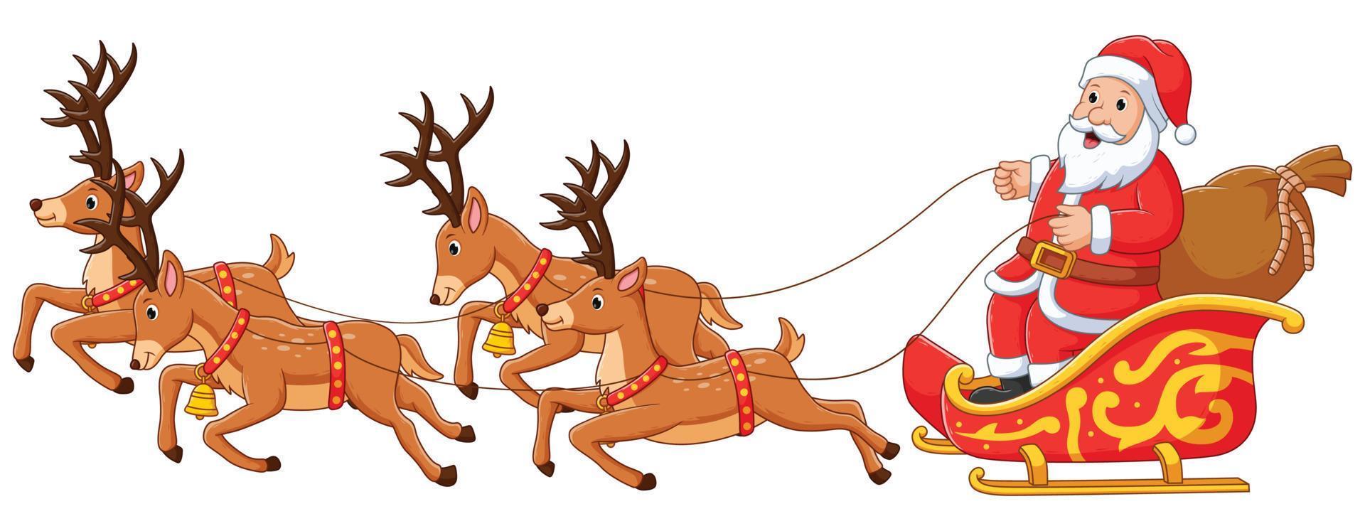 Santa nel slitta e il suo renna isolato su un' bianca sfondo. vettore cartone animato illustrazione