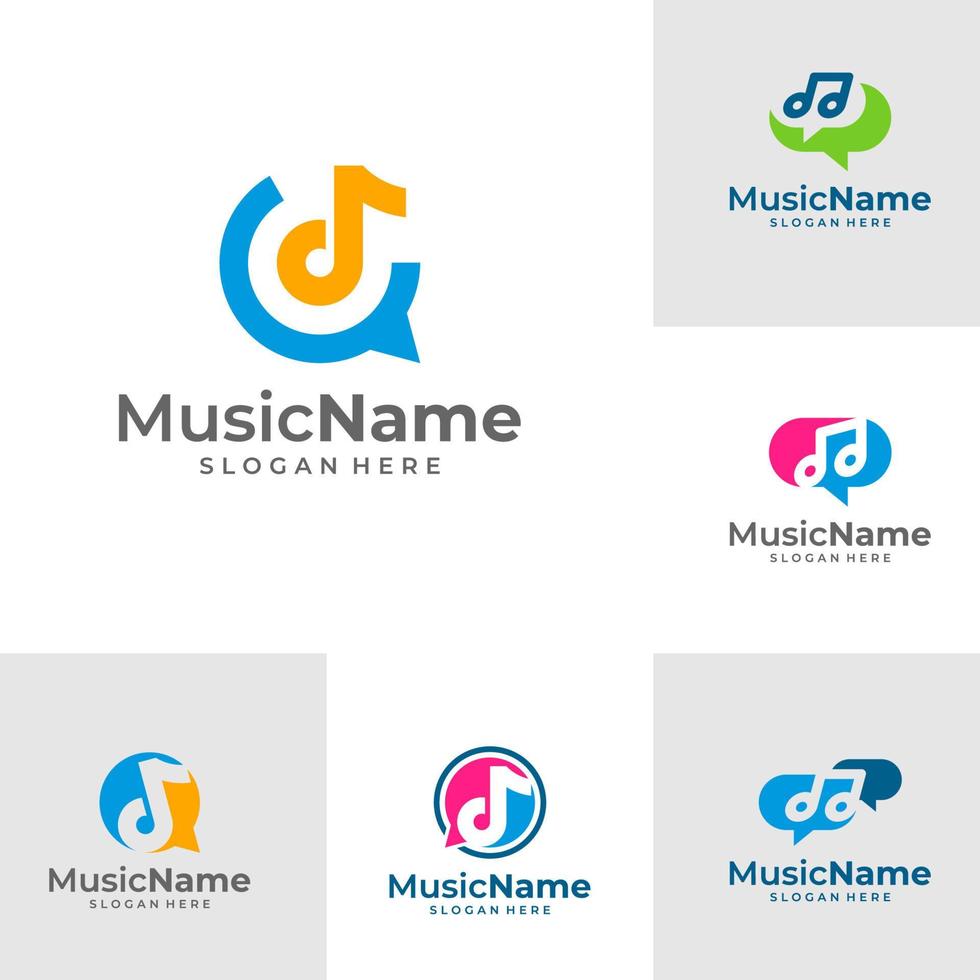 impostato di musica parlare logo vettore icona illustrazione. Chiacchierare musica logo design modello