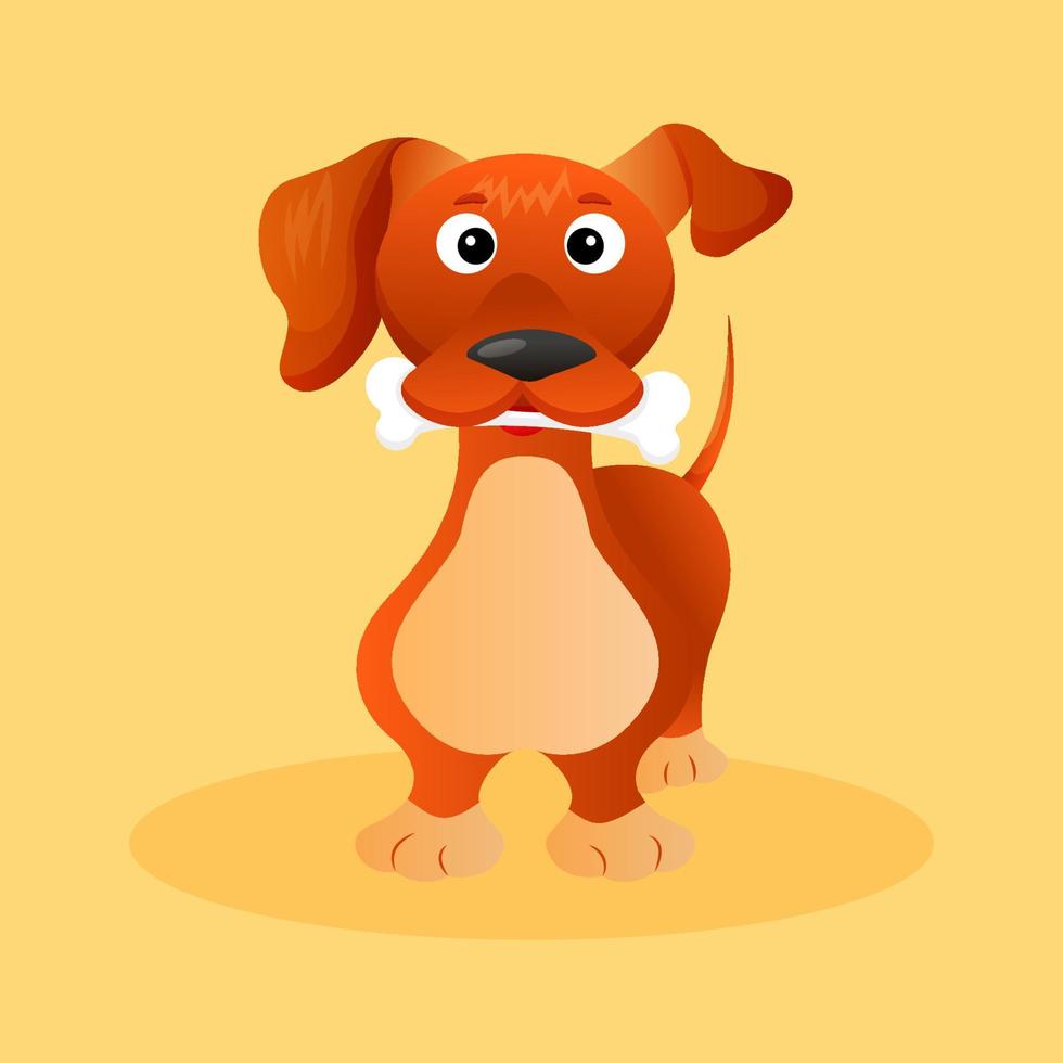 bassotto cartone animato cane. carino cane personaggio Tenere osso su il suo denti. design per stampe, tessile, in linea negozi, ragnatela, atterraggio vettore