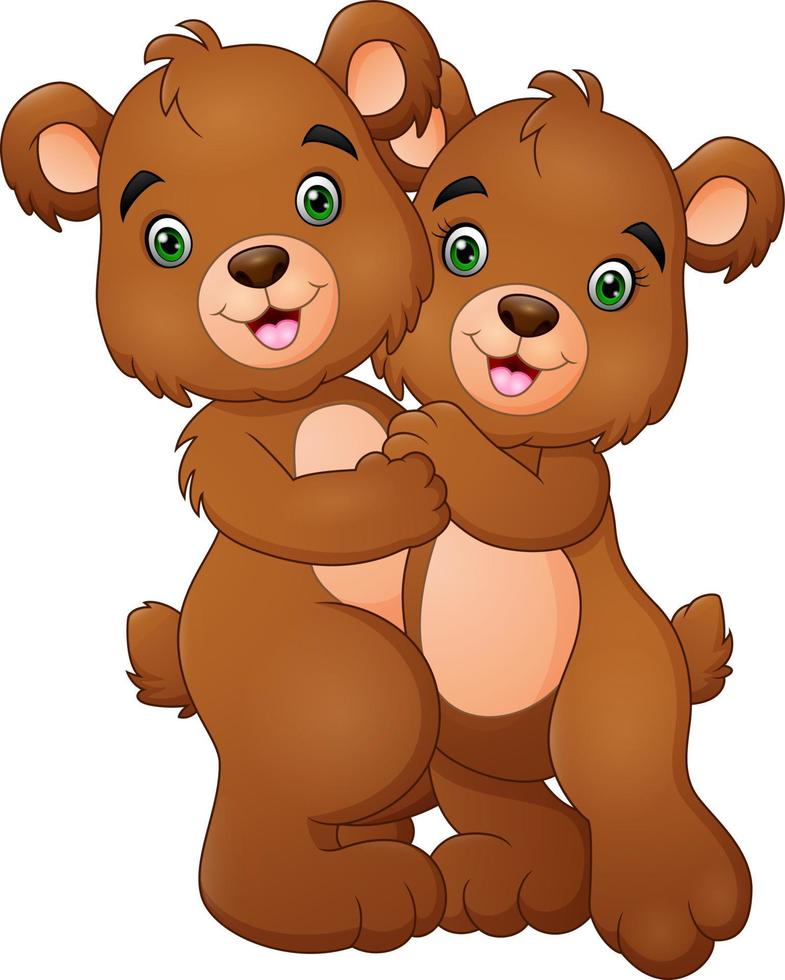 cartone animato contento orso coppia abbracciare vettore