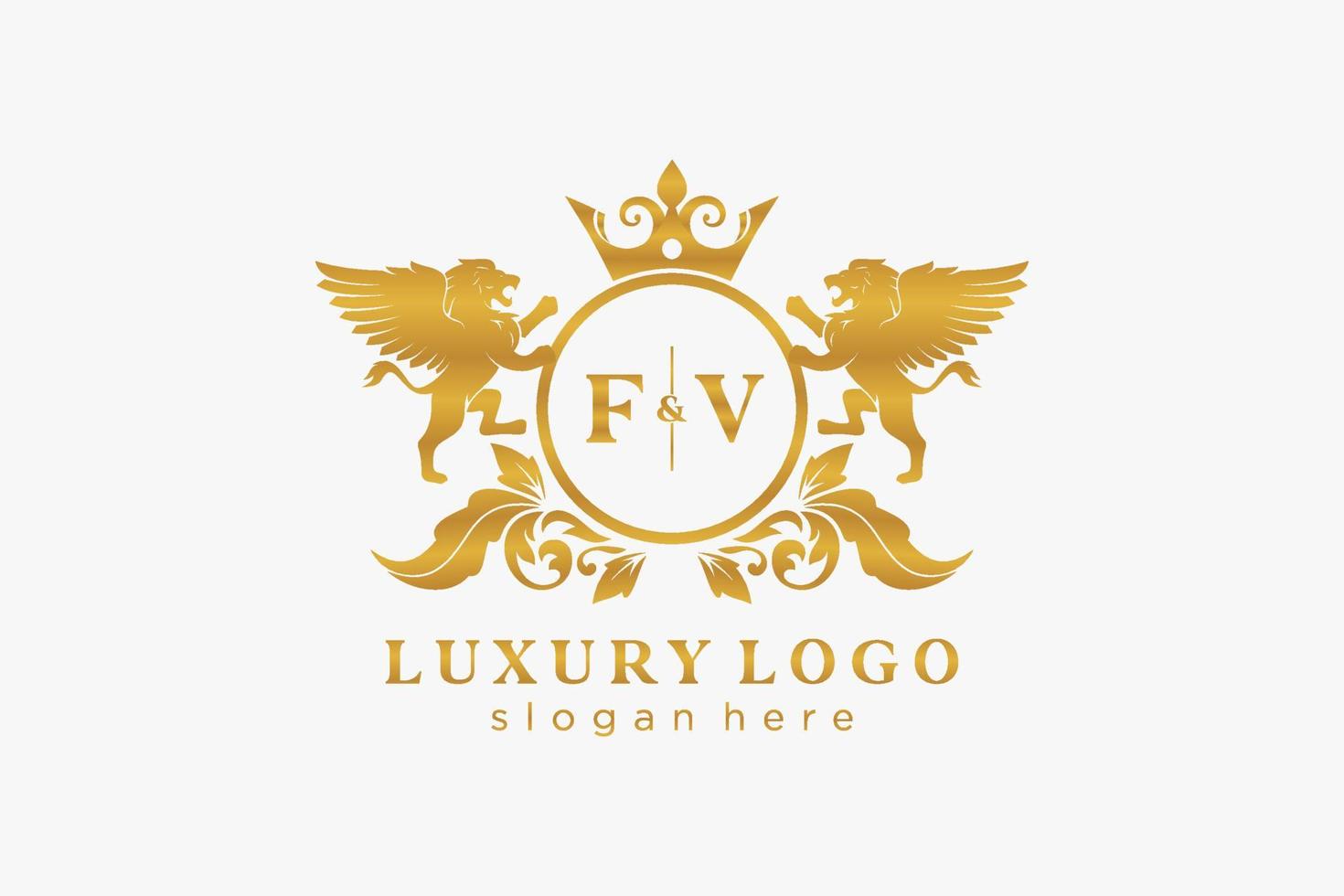 iniziale fv lettera Leone reale lusso logo modello nel vettore arte per ristorante, regalità, boutique, bar, Hotel, araldico, gioielleria, moda e altro vettore illustrazione.