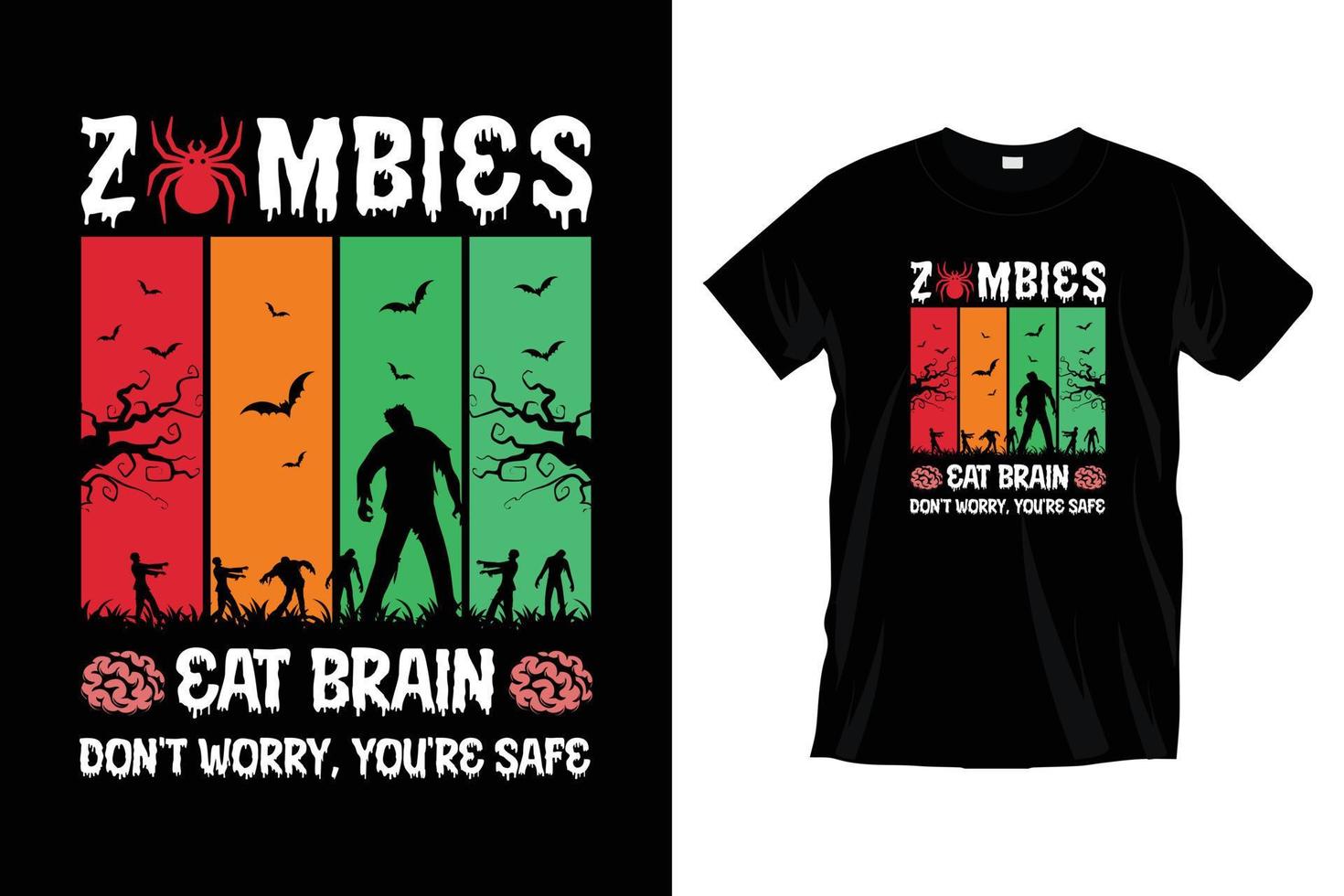zombie mangiare cervello non fare preoccupazione, sei sicuro. moderno Halloween t camicia grafico. vettore