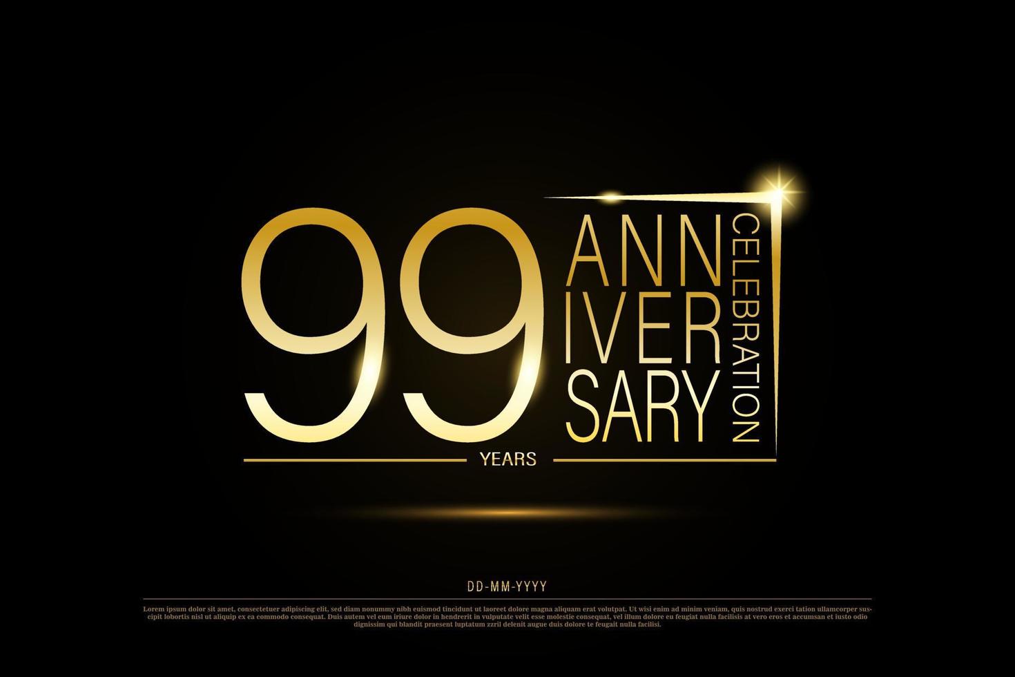 99 anni d'oro anniversario oro logo su nero sfondo, vettore design per celebrazione.